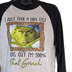 Next Level Grinch Shirt DNA Test 100% That Grinch Raglan Sleeve Mens M‎